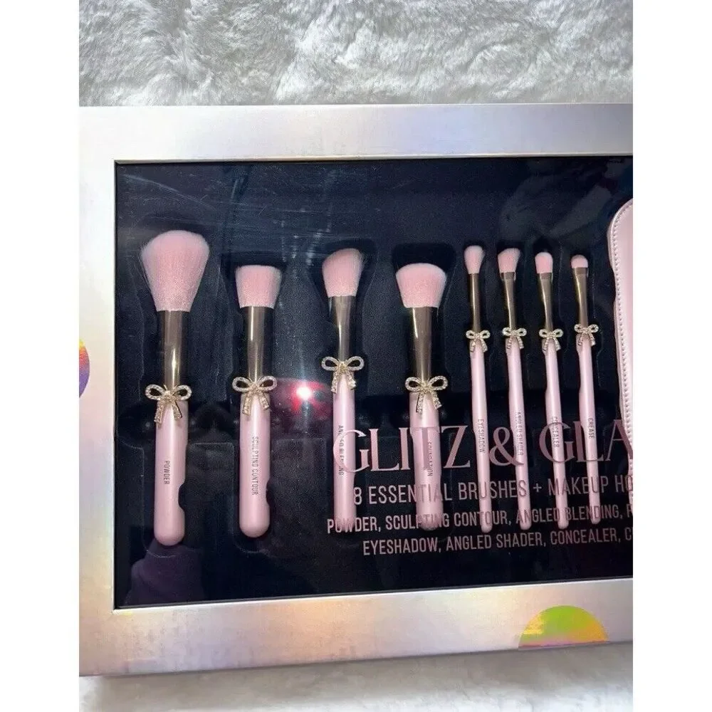 Glitz And Glam Pink Bow Makeup Brush Set‎ New Rare Christmas